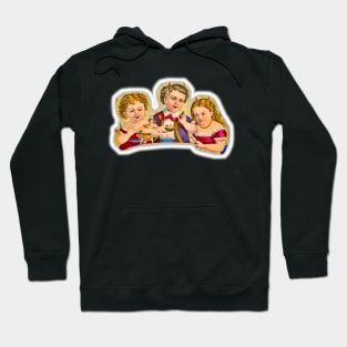 Three children drawn and graceful in vintage colors Hoodie